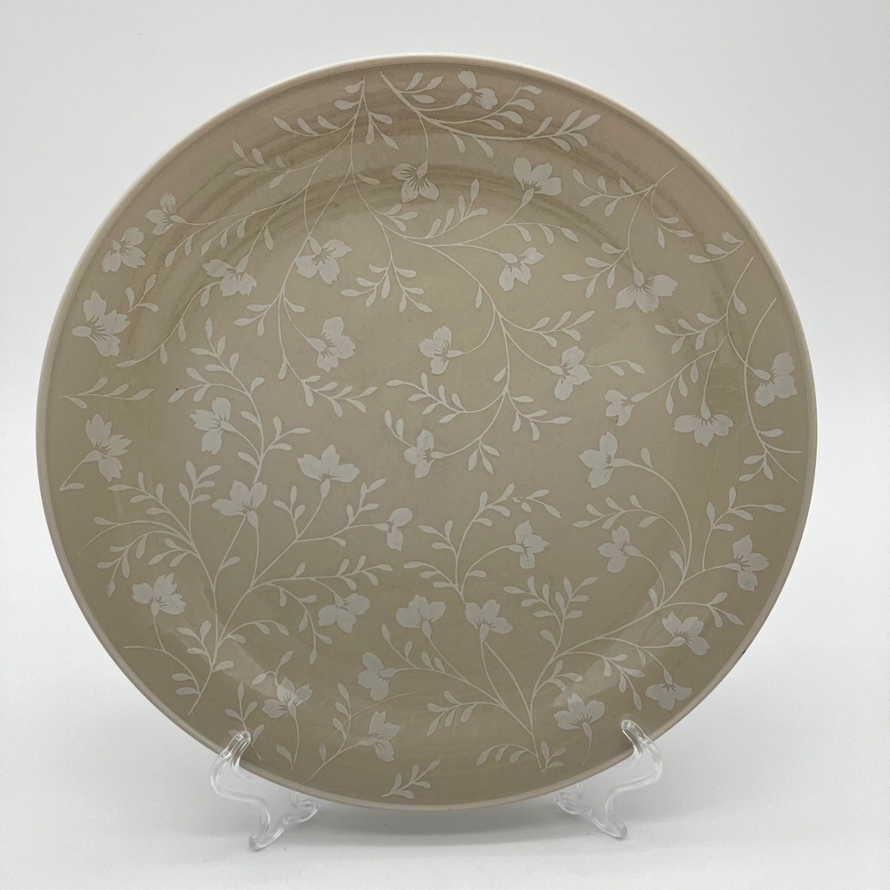 Sango Dinner Plate Linear Fresh Flowers White 716 10.75in Tan Vintage Stoneware
